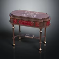 Classic Carved Wooden Table With Red Panels And Golden Decorative Legs