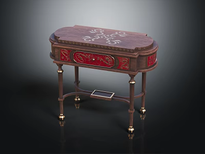 Classic Carved Wooden Table With Red Panels And Golden Decorative Legs 3d model