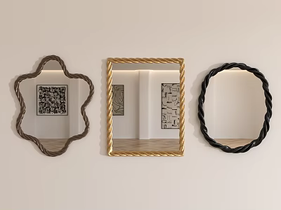 Three Decorative Wall Mirrors With Different Shapes Hanging On Wall 3d model