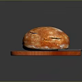 Golden Freshly Baked Artisan Bread On Wooden Cutting Board With Knife