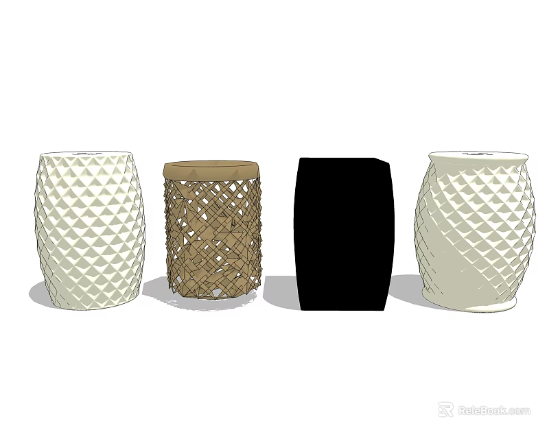 Modern Stools With Various Designs Diamond Patterns And Neutral Colors 3d model
