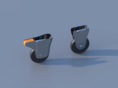 Modern Caster Wheels With Metal Brackets Black Wheels And Orange Accents On Blue Surface 3d model