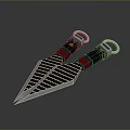 Two Black And Silver Textured Daggers With Sharp Blades And Blue Red Accent Handles