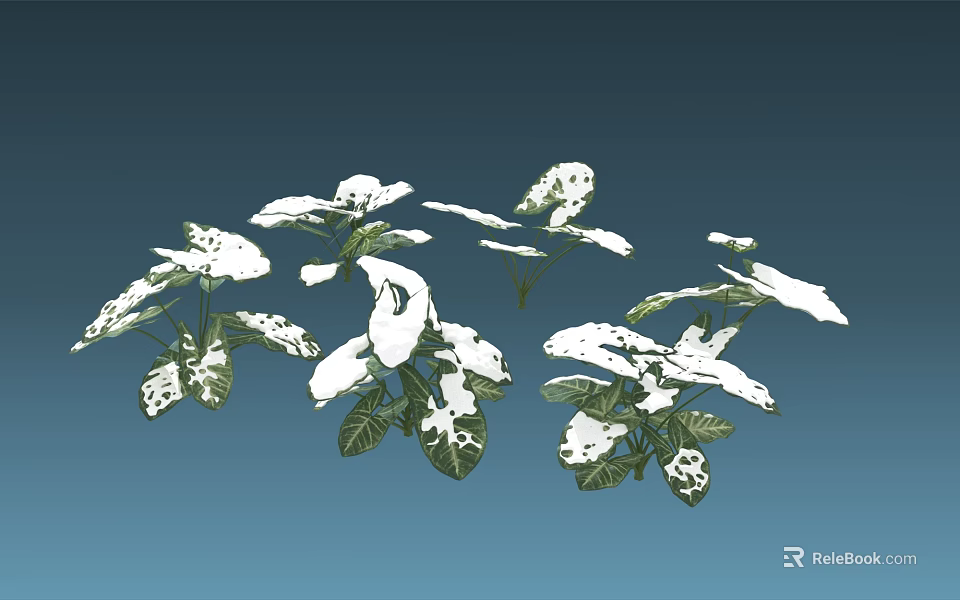 Lush Green Plants With White Spotted Leaves Against Blue Background 3d model 