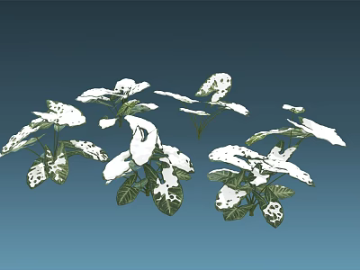 Lush Green Plants With White Spotted Leaves Against Blue Background 3d model