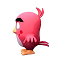 Pink Cartoon Bird Featuring Big Blue Eyes Black Eyebrows Spread Wings on White Background