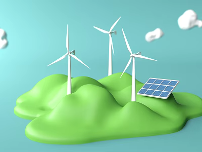 Children's Play Area With Wind Turbines Solar Panels Green Hills And Blue Sky 3d model