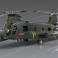 Green Military Helicopter with American Flag Insignia and Yellow Stripes