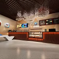 Modern Café Interior Design With Chandeliers Wooden Ceiling Counter And Menu Boards
