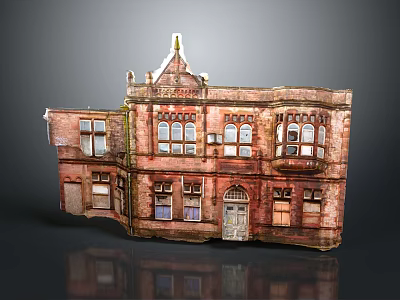 Vintage Red Brick Building Model With Multi Story Windows Door And Decorative Roof Details 3d model