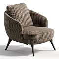 Beige Fabric Upholstered Modern Armchair With Curved Backrest And Sturdy Black Legs