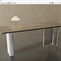 Modern Wooden Desk With Metal Legs Table Lamp And Tablet On Top