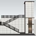 Modern Elevator Building Structure Exterior With Staircase And White Wall Design 3d model