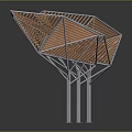 Geometric Animal Sculpture With Wood And Metal Structure On Black Background