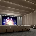 Modern Conference Room With Large Projector Screen And Rows Of Comfortable Seats