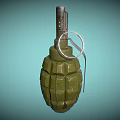 Green Diamond Patterned Fragmentation Grenade With Metal Fuse And Pull Ring 3d model