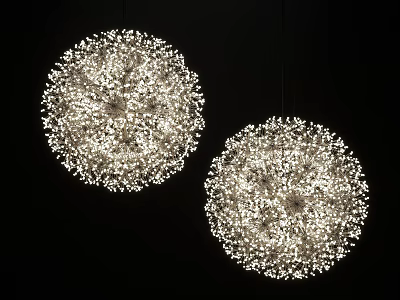 Two Spherical Modern Chandeliers With Small Light Beads For Elegant Interior Lighting Design 3d model