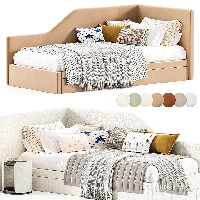Stylish Kids Bed With Soft Pillows Cozy Blanket And Multiple Color Options 3d model 