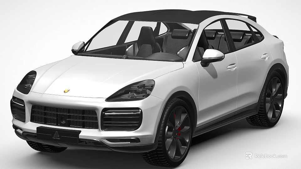 White Porsche SUV with Black Convertible Roof and Sporty Front Fascia Black Wheels Design 3d model 