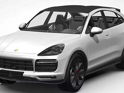 White Porsche SUV with Black Convertible Roof and Sporty Front Fascia Black Wheels Design 3d model