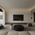 Modern Living Dining Room With Beige Sofa Black Coffee Table Large Window TV And Plants