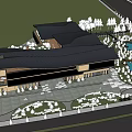 Traditional Roof Visitor Center With Modern Wooden Design And White Conical Landscaping