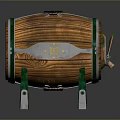 Wooden Barrel With Wooden Texture Green Metal Stands And Metal Bands