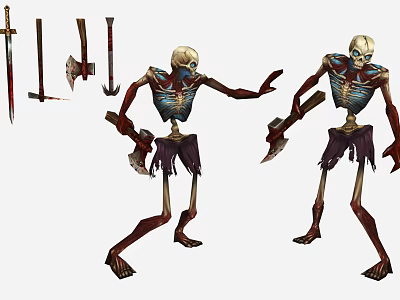 Modern game character bones man with blood weapon 3d model Modern game character bones man with blood weapon 3d model