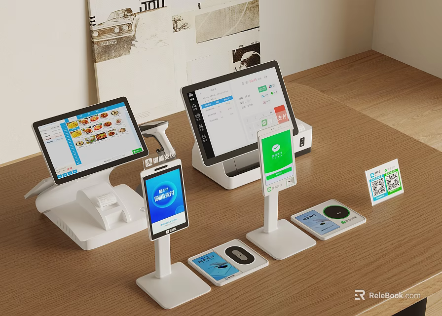Modern Commercial Equipment Setup With POS Systems Mobile Payment Devices And QR Scanners 3d model 