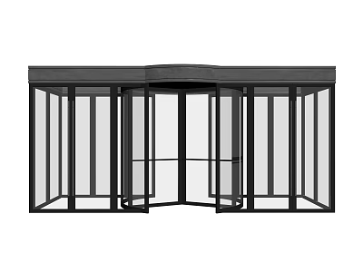 Modern Commercial Entrance Revolving Door With Black Frame And Glass Panels 3d model