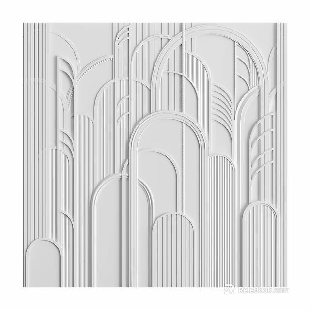 Modern Decorative Wall Design With Curved Arches Vertical Lines And Geometric Patterns 3d model 
