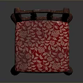 Classic Wooden Single Chair With Carved Back Red Patterned Seat And Curved Legs