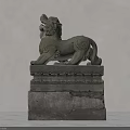 Ancient Stone Lion Sculpture With Intricate Carved Pedestal And Guardian Details