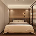 Modern Hotel Guest Room With Wooden Walls Bathrobe Mirror Vanity Desk And Chair