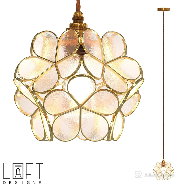Golden Petal Design Chandelier With Transparent Glass Shades And Modern Style 3d model 
