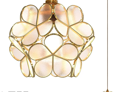 Golden Petal Design Chandelier With Transparent Glass Shades And Modern Style 3d model