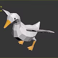 Low Poly White Duck 3D Model With Yellow Beak And Feet On Dark Background 3d model