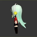 Low Poly Cartoon Character With Light Green Hair Red Headband Yellow Headphones And Pointing Gesture