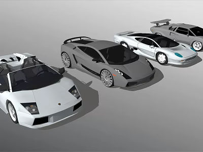 Multiple Sports Cars In Different Styles With White And Gray Colors 3d model