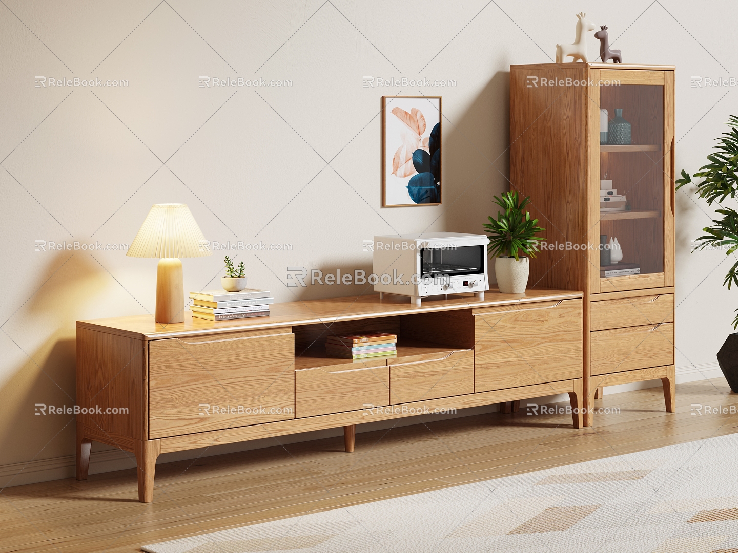 Nordic Log Living Room TV Cabinet Combination Oak Storage Cabinet Living Room Floor Cabinet 3d model