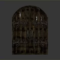 Arched Wooden Door With Intricate Iron Decorations And Metal Door Knocker Classic Architectural Element Design