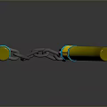 Yellow Martial Arts Nunchucks With Blue Red Accents And Metallic Chain Design