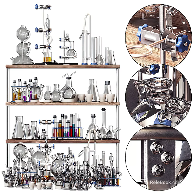 Laboratory Industrial Equipment With Glass Flasks Test Tubes And Metal Components 3d model 