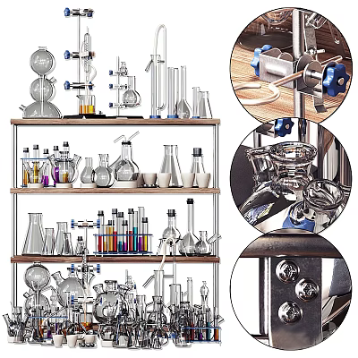 Laboratory Industrial Equipment With Glass Flasks Test Tubes And Metal Components 3d model