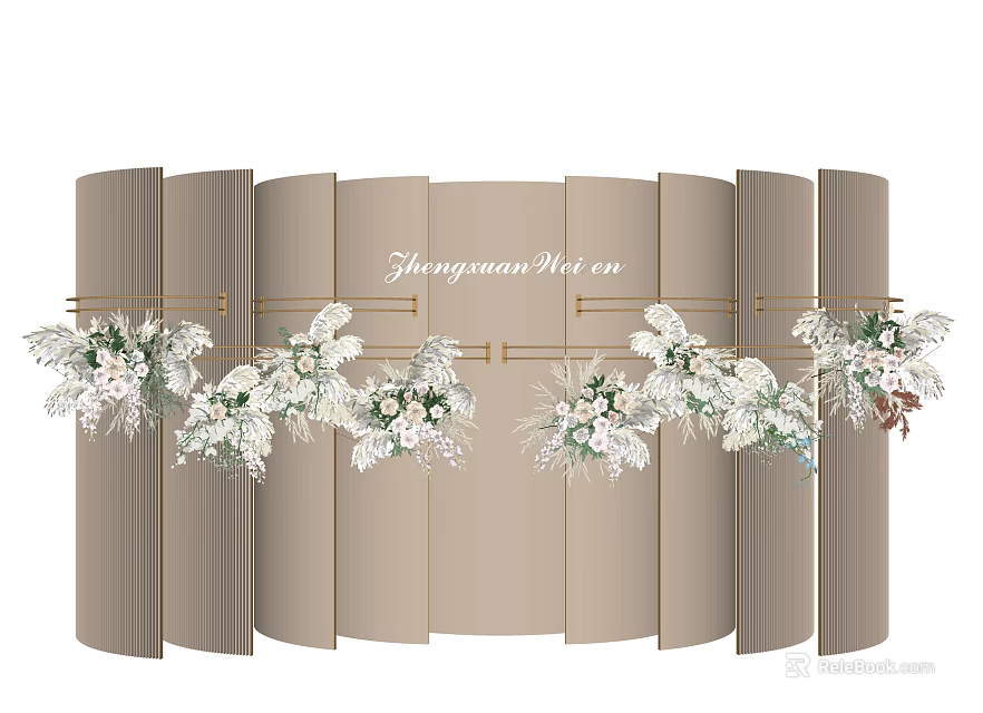 Elegant Floral Installation With Brown Panel Background And White Flower Arrangements 3d model 
