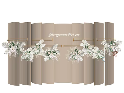 Elegant Floral Installation With Brown Panel Background And White Flower Arrangements 3d model