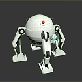 White Spherical Robot With Red Eyes And Mechanical Legs On Gray Reflective Surface
