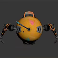 Orange Robot Character With Antenna Large Eye Mechanical Arms And Unicycle Base