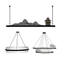 Modern Chandeliers Featuring Wave Design Pagoda Model And Circular Leaf Decorations 3d model