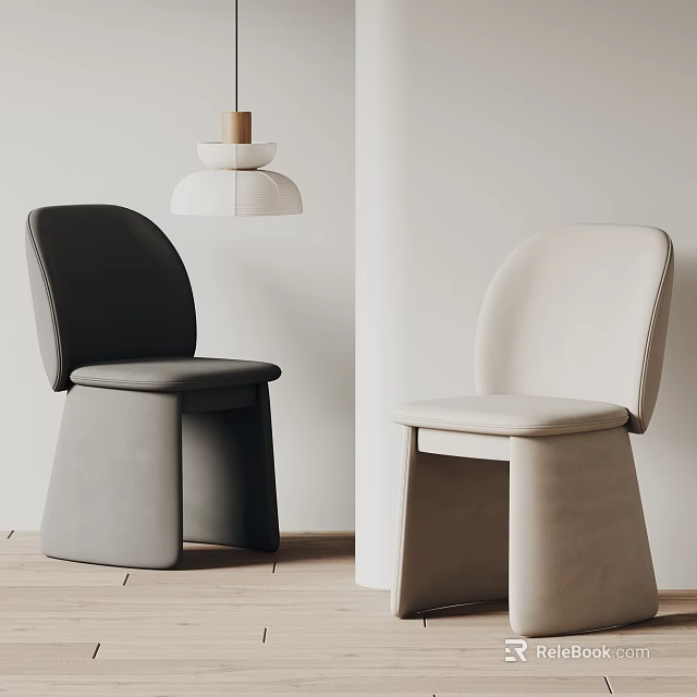 Modern Black And Beige Upholstered Dining Chairs In Minimalist Interior Room 3d model 